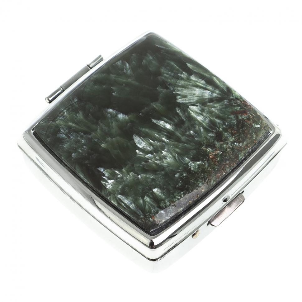 Таблетница на 2 отсека камень серафинит цвет серебро фото 1 — 