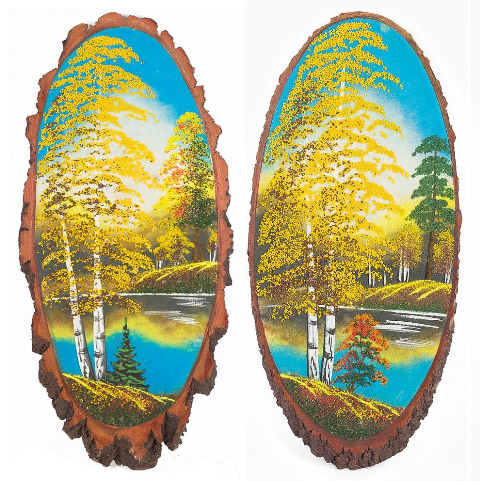 Панно на срезе дерева "Осень" вертикальное 75-80 см каменная крошка фото 1 — 