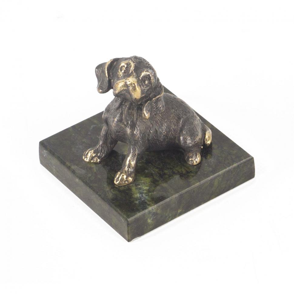 Статуэтка "Собачка средняя №8" бронза змеевик фото 1 — 