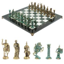 Шахматы &quot;Римские войны&quot; фигуры бронза / патина 44х44 см мрамор змеевик — 