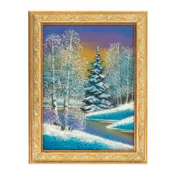 Картина &quot;Зимняя ночь&quot; рамка багет 15х20 см каменная крошка — 