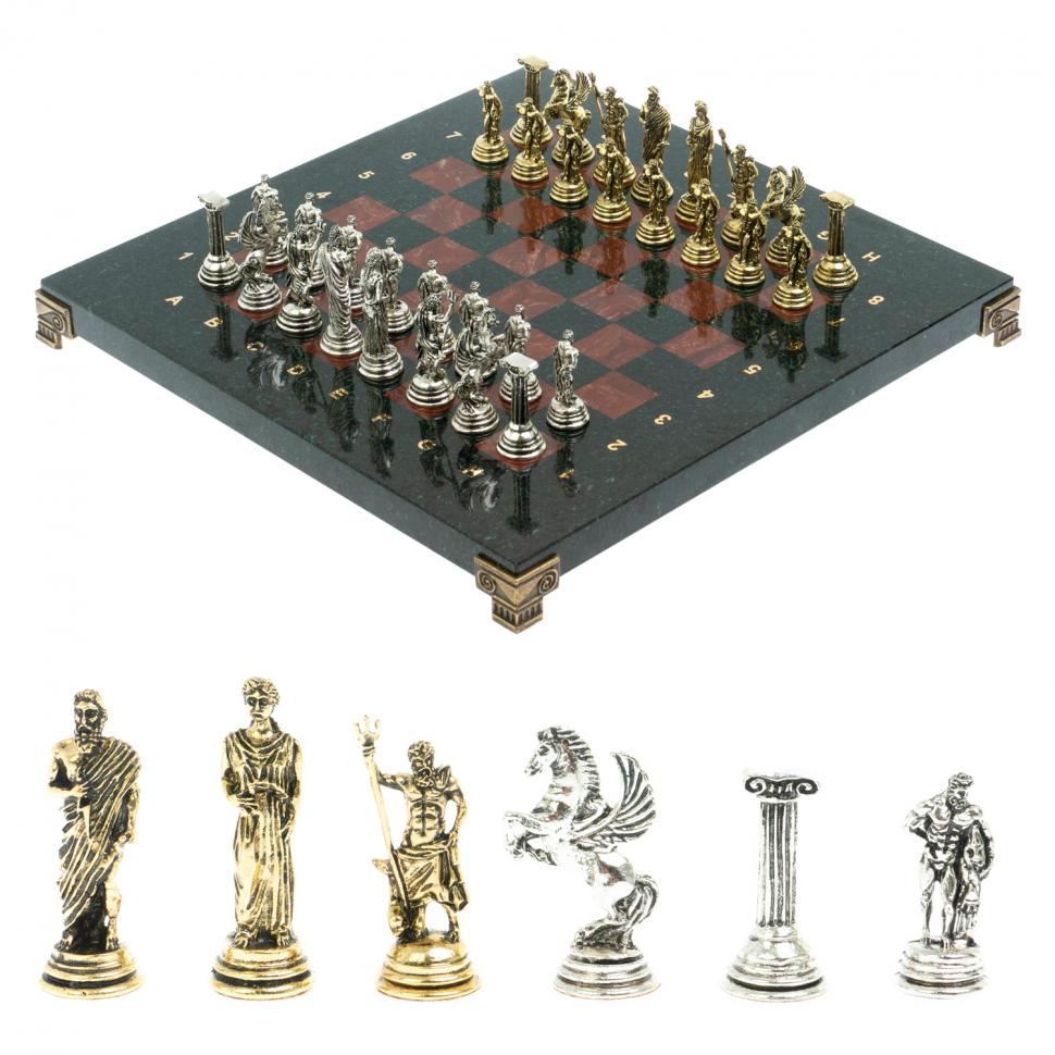 Шахматы "Подвиги Геракла" доска 28х28 см лемезит змеевик фото 1 — 