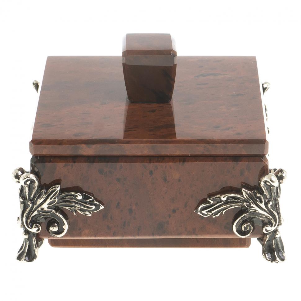 Шкатулка на ножках камень обсидиан 9х9х6 см фото 1 — 