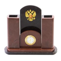Часы настольные с карандашницей &quot;Герб РФ&quot; камень лемезит — 