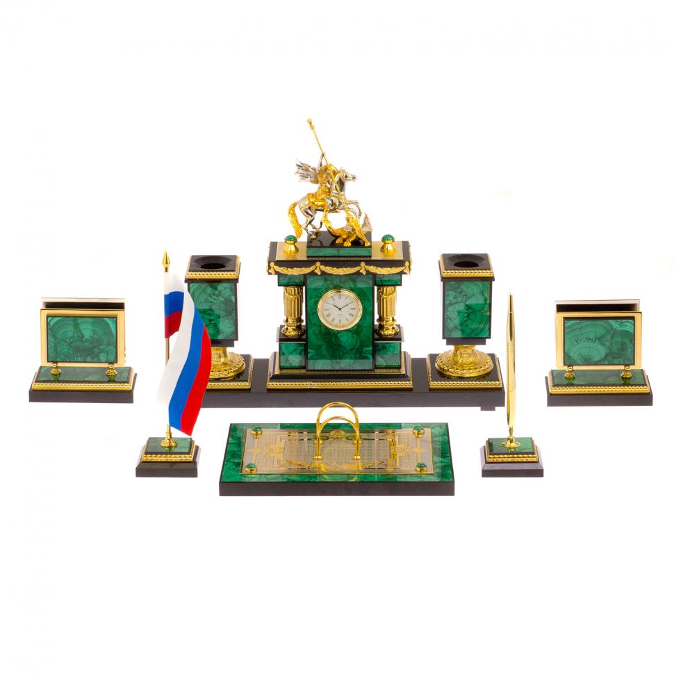 Письменный набор из малахита "Георгий Победоносец" Златоуст фото 1 — 