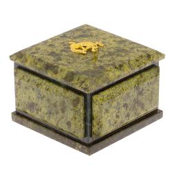 Шкатулка из змеевика с ящерицей 10,5х10,5х7 см — 