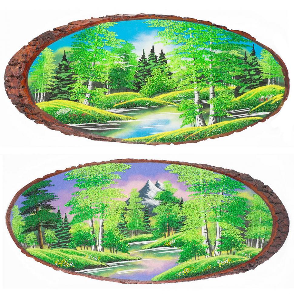 Панно на срезе дерева "Лето" горизонтальное 75-80 см каменная крошка фото 1 — 