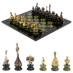 Шахматы &quot;Русский стиль&quot; фигуры бронза, змеевик — 