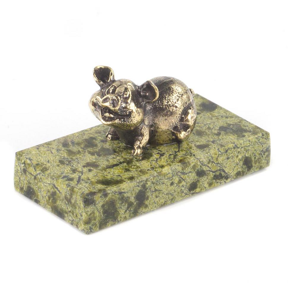 Статуэтка "Поросенок малый" из бронзы и змеевика фото 1 — 