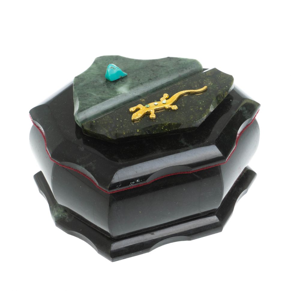 Шкатулка "Ракушка" камень змеевик 14х10х9 см фото 1 — 