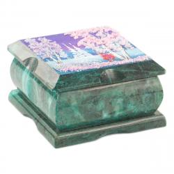 Шкатулка змеевик рисунок зима 10х10х6,5 см — 