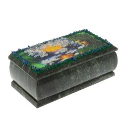 Шкатулка &quot;Хозяйка медной горы. Зима&quot; из змеевика 18х9х8 см — 