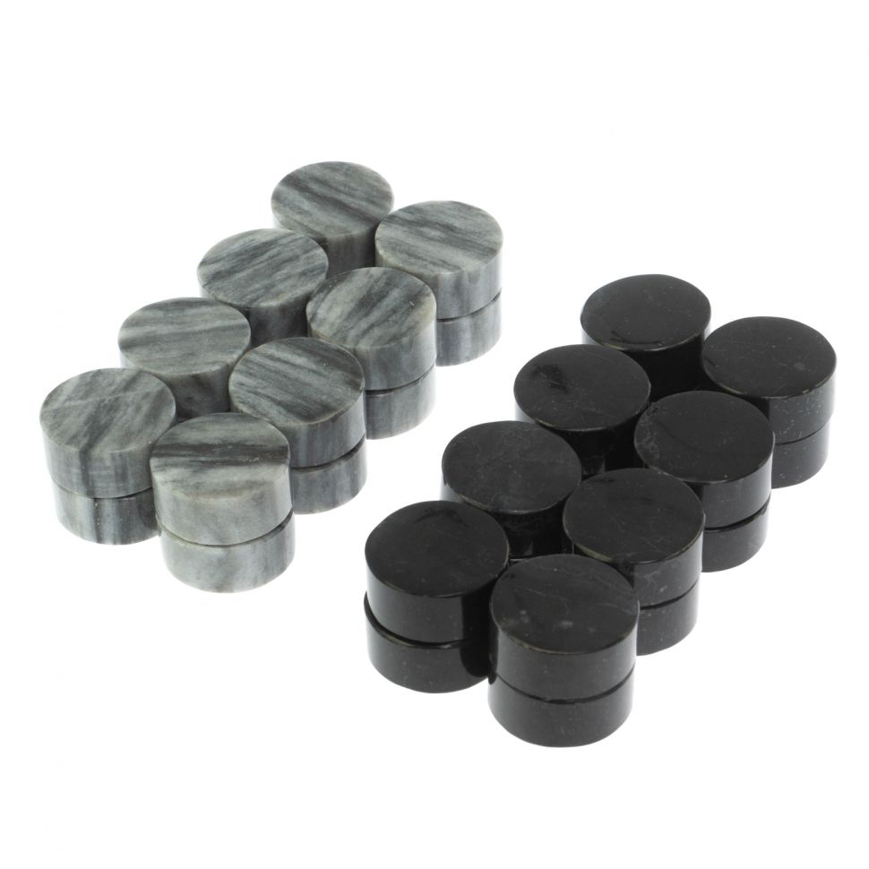 Фишки для игры в нарды 25 мм серый мрамор и змеевик фото 1 — 