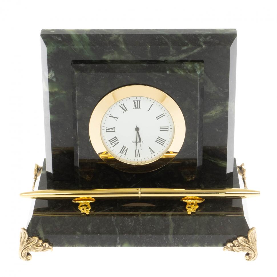Настольные часы из змеевика 16х10х13,5 см фото 1 — 