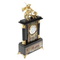 Каменные часы с бронзовым литьем &quot;Георгий Победоносец&quot; офиокальцит — 