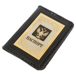 Обложка для паспорта &quot;Герб России&quot; черная кожа Златоуст — 
