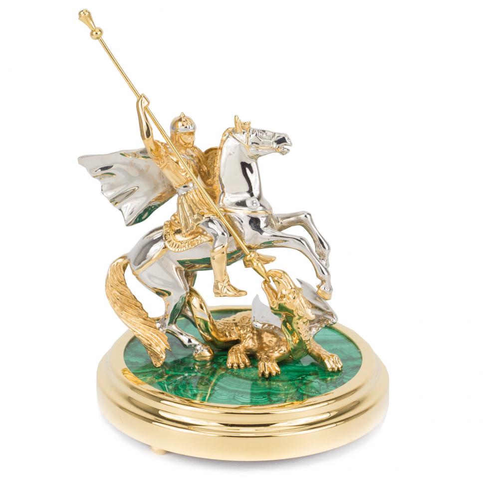 Статуэтка "Святой Георгий" из бронзы и малахита Златоуст фото 1 — 