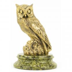 Статуэтка из бронзы &quot;Филин&quot; на подставке из змеевика — 