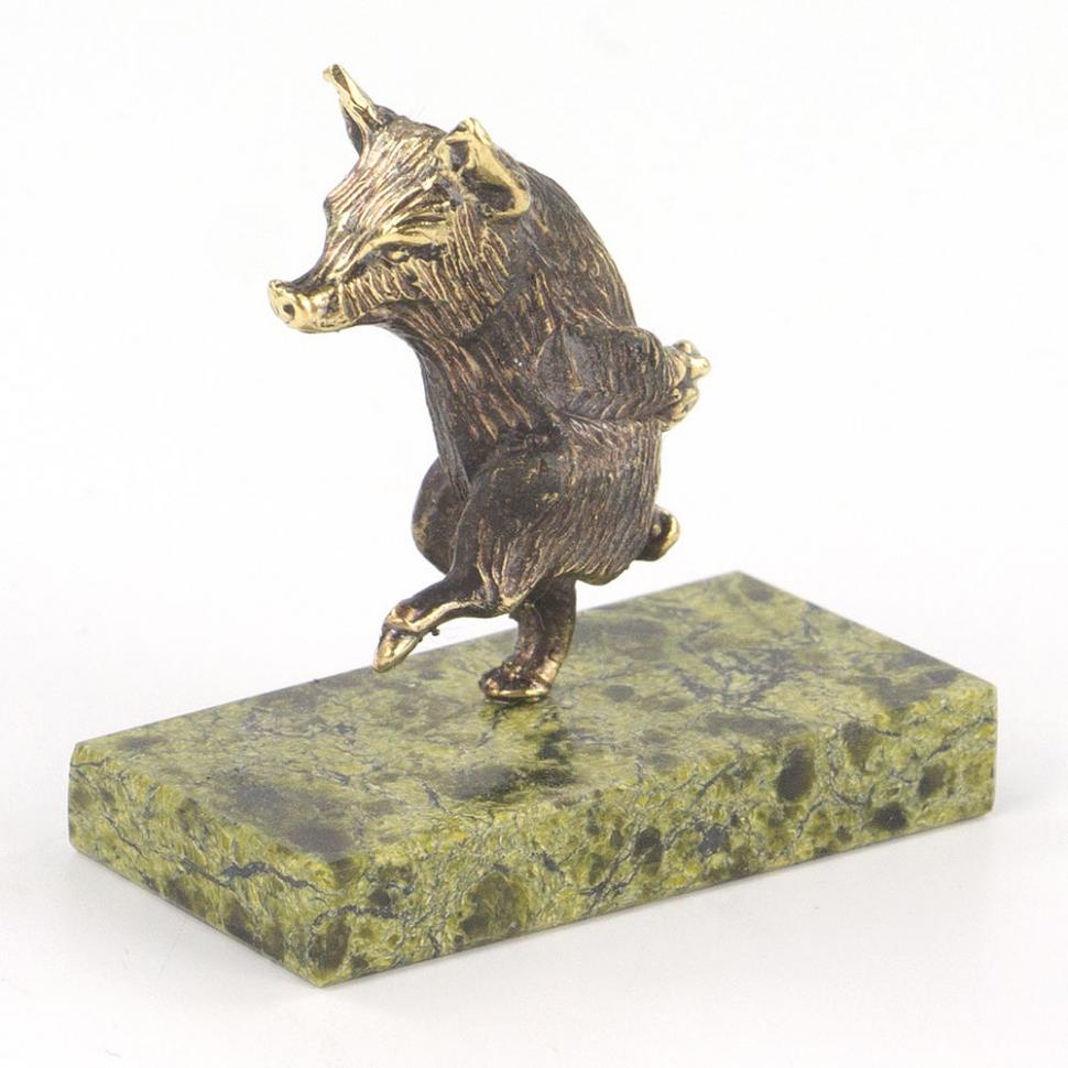 Статуэтка "Поросенок шагает" бронза змеевик фото 1 — 