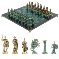 Шахматы &quot;Римские войны&quot; фигуры бронза / патина 44х44 см змеевик — 