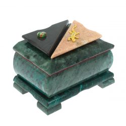 Шкатулка прямоугольная камень змеевик / розовый мрамор 12х8,5х8,5 см — 