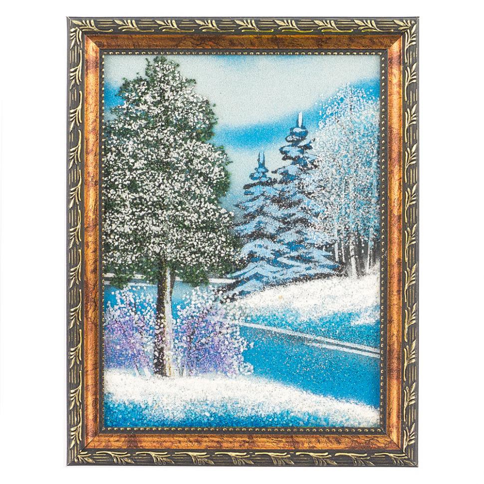 Картина "Зимний пейзаж" рамка багет 15х20 см, каменная крошка фото 1 — 