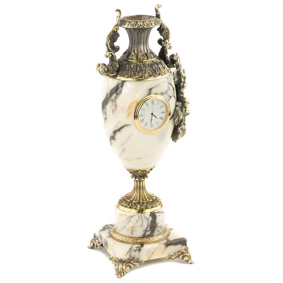 Декоративная ваза с часами "Виноград" из мрамора и бронзы фото 1 — 