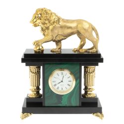 Часы &quot;Лев с шаром&quot; из малахита — 