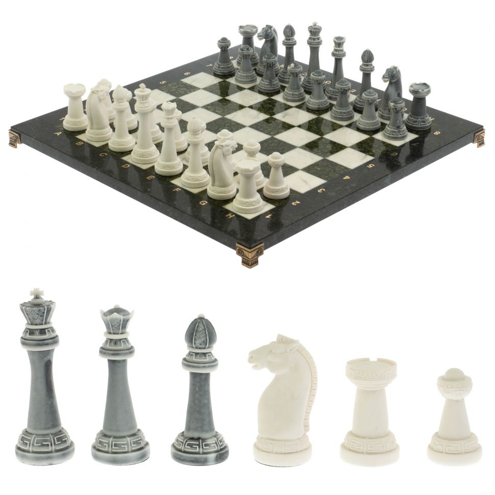Шахматы подарочные "Стаунтон" 44х44 см мрамор / змеевик фото 1 — 