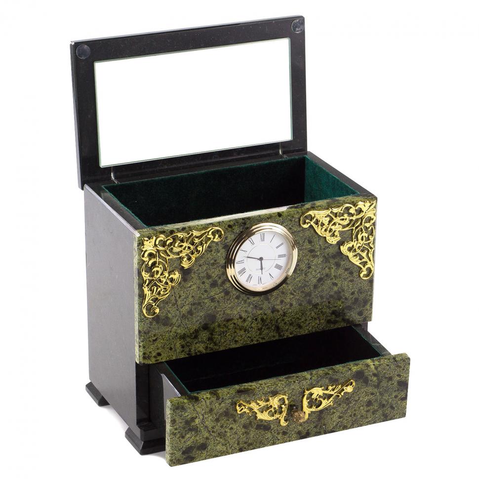 Шкатулка с часами из змеевика фото 1 — 