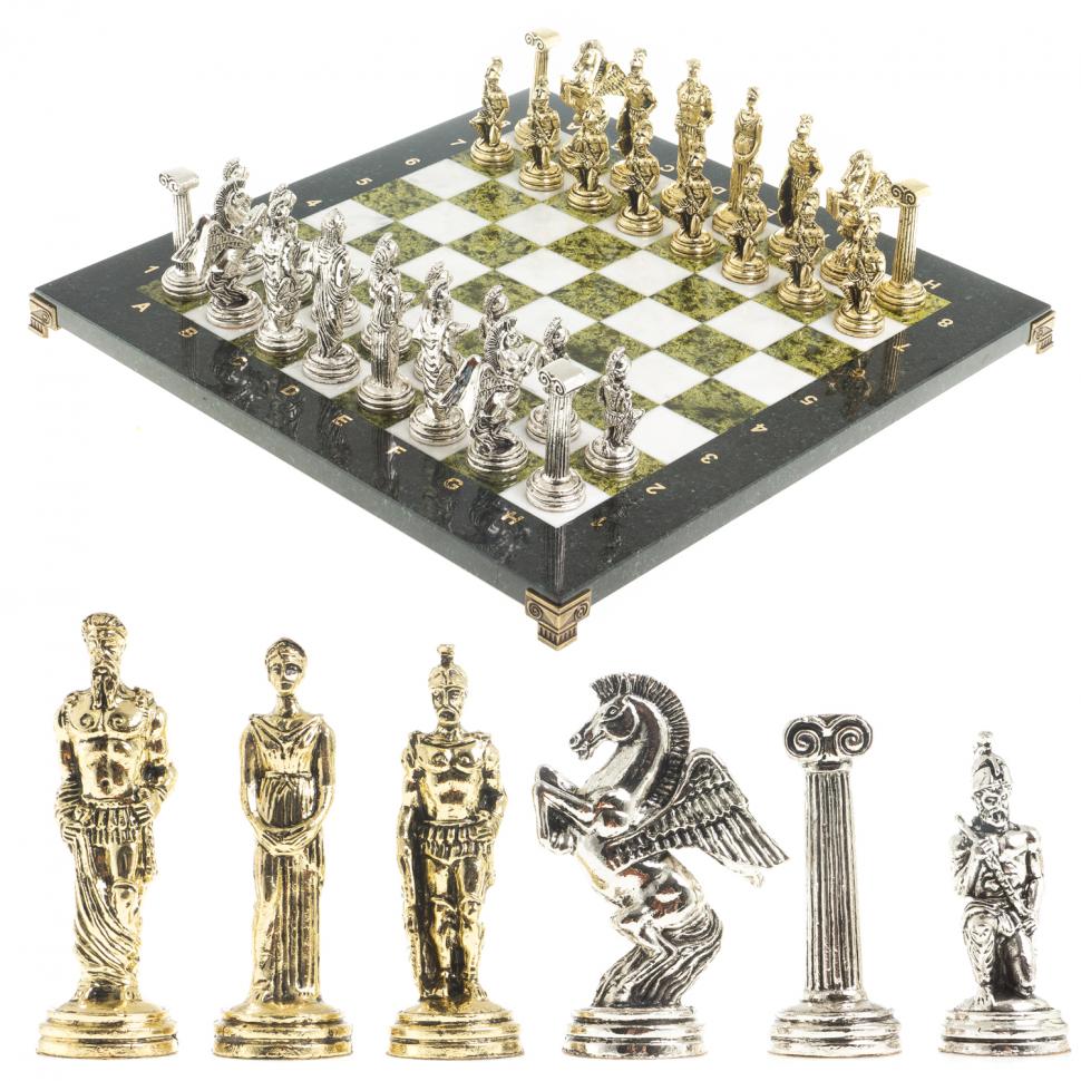 Шахматы "Восточные" доска 40х40 см мрамор змеевик фигуры металл фото 1 — 