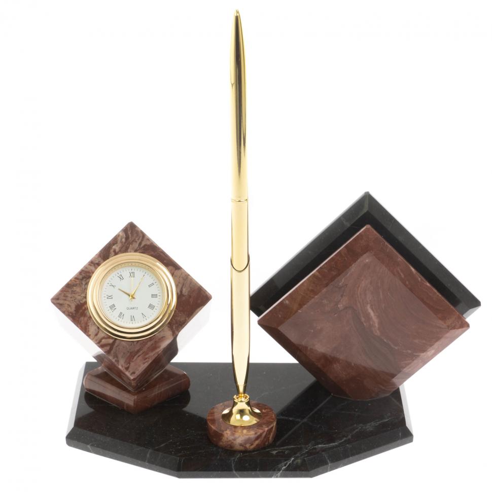 Визитница "Куб" с часами камень лемезит фото 1 — 