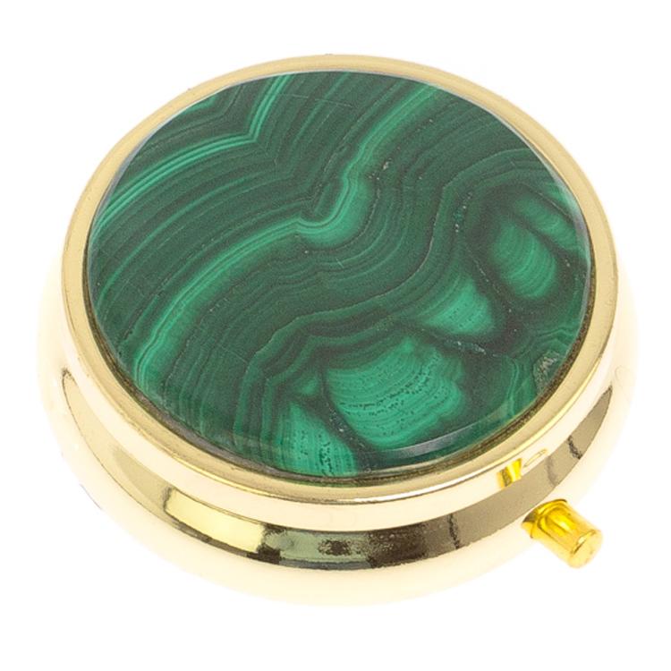 Таблетница на 3 отсека камень малахит цвет золото фото 1 — 