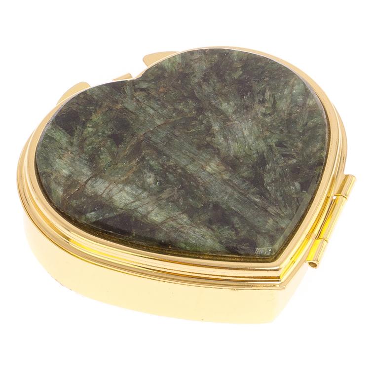 Таблетница "Сердце" на 3 отделения камень актинолит цвет золото фото 1 — 