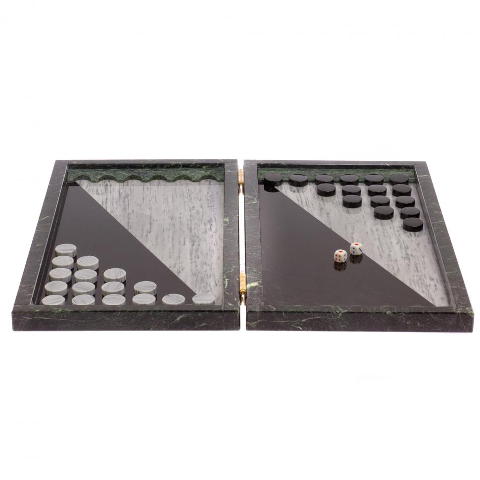 Нарды "Классические" из камня змеевик и мрамор фото 1 — 