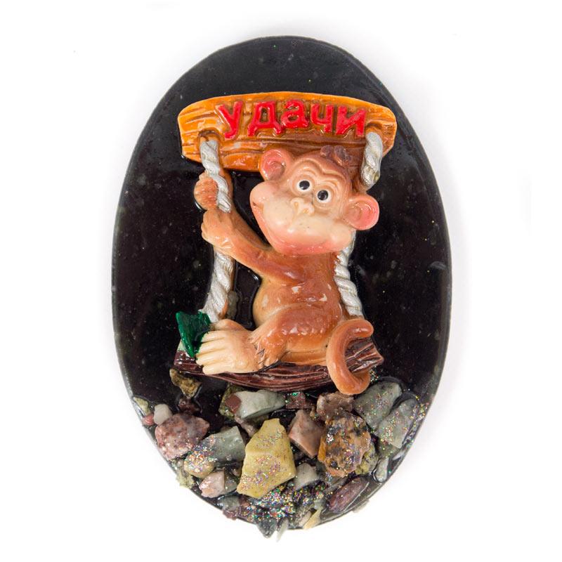 Магнит "Обезьянка на качелях "Удачи" змеевик фото 1 — 