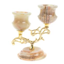 Подсвечник двухрожковый из оникса 11,5х11,5х13,5 см — 
