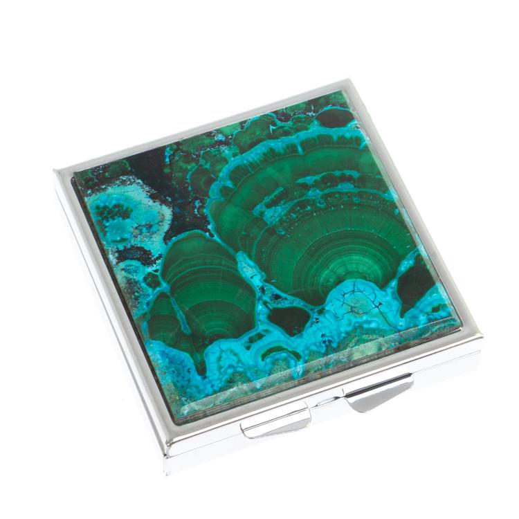 Таблетница на 4 отделения из малахита с хризоколлой цвет серебро фото 1 — 