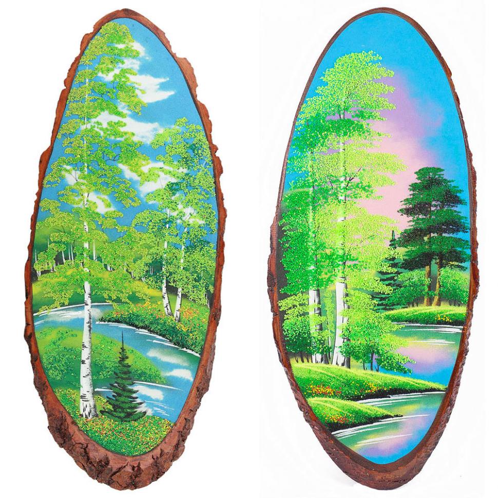 Панно на срезе дерева "Лето" вертикальное 75-80 см каменная крошка фото 1 — 