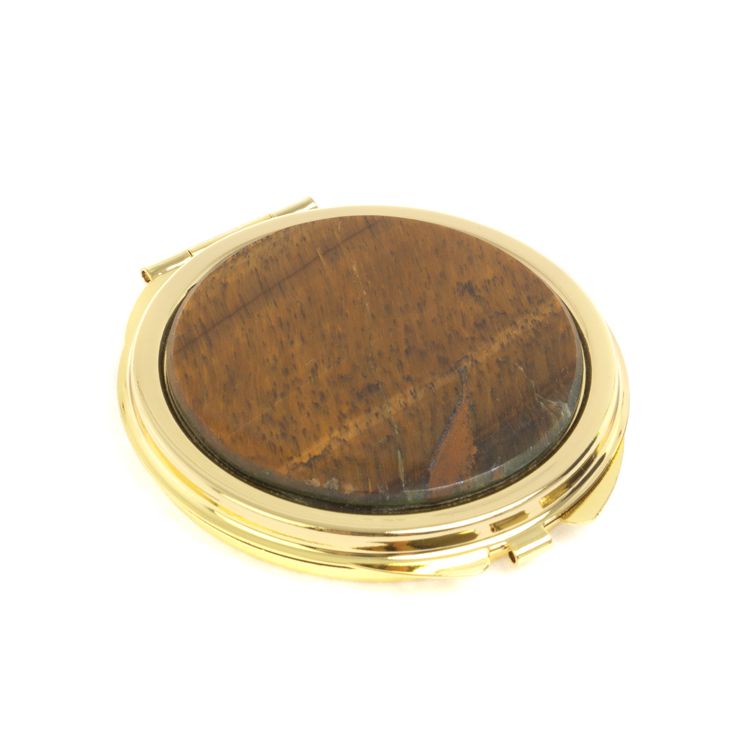 Зеркальце круглое из тигрового глаза цвет золото фото 1 — 