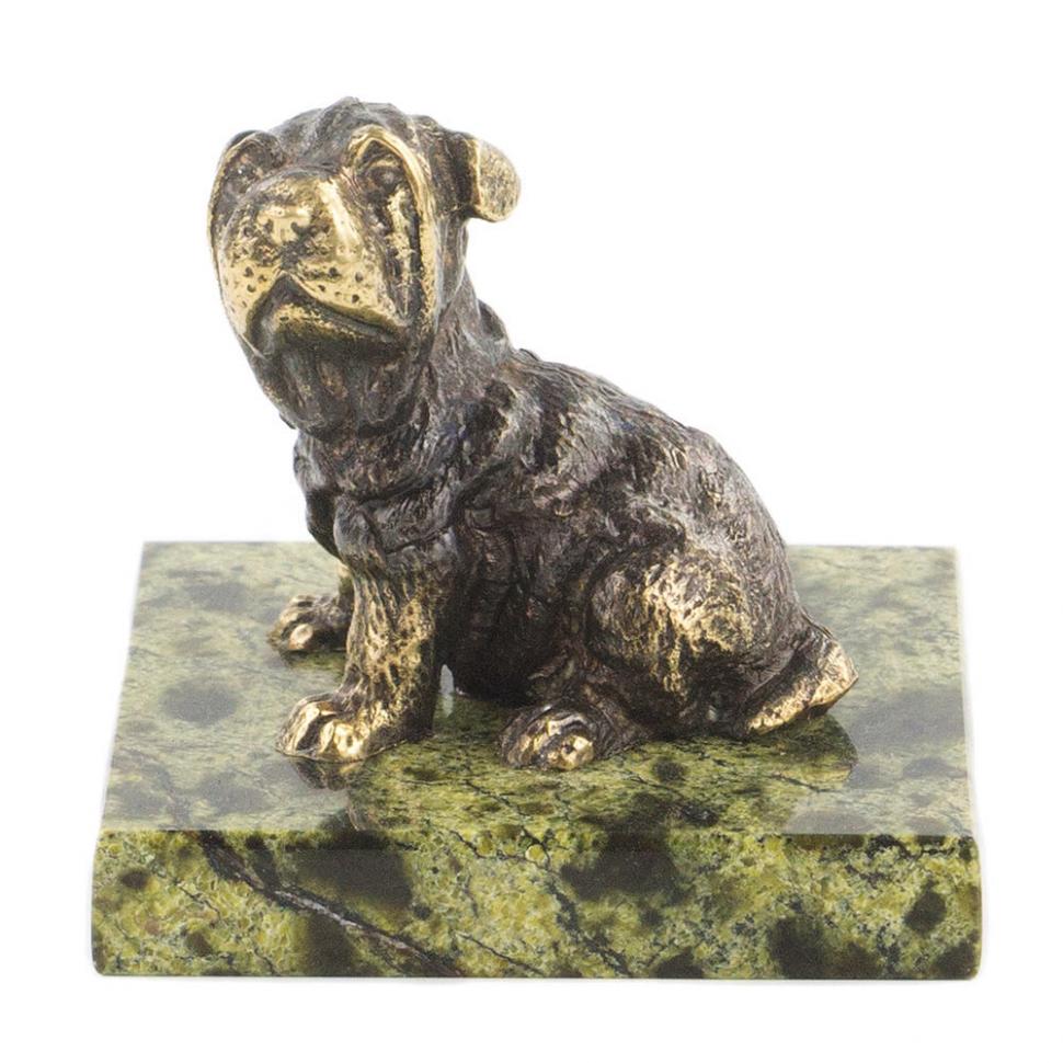 Статуэтка из бронзы и змеевика "Собачка средняя №10" фото 1 — 