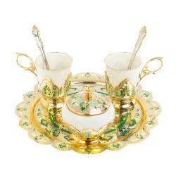 Чайный набор &quot;Кубачинские узоры&quot; с зеленой эмалью Златоуст — 