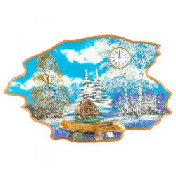 Часы с картиной &quot;Кабан зима&quot; 50х32 см каменная крошка — 