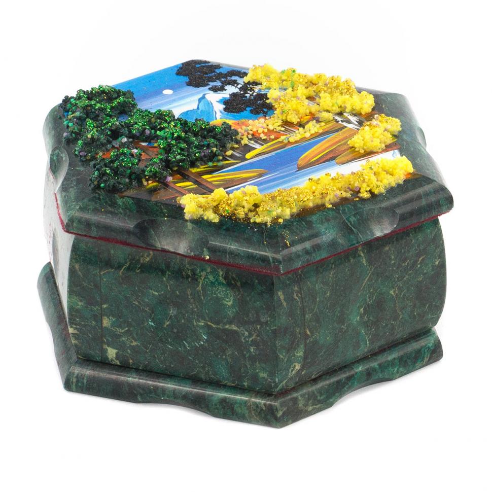 Шкатулка Шестигранная с рисунком "Осенний пейзаж" 14х12,5х7 см фото 1 — 