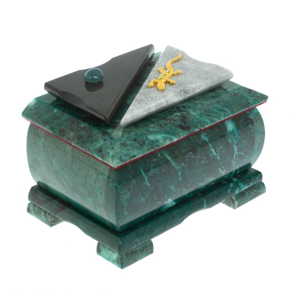 Шкатулка прямоугольная камень змеевик / серый мрамор 12х8,5х8,5 см фото 1 — 