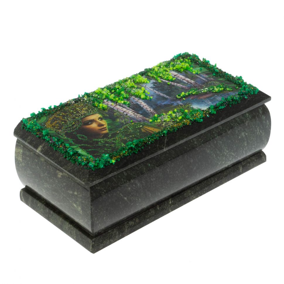 Шкатулка "Хозяйка медной горы. Лето" из змеевика 18х9х8 см фото 1 — 