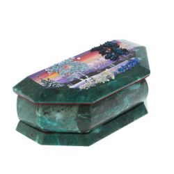 Шкатулка с расписной крышкой &quot;Зимний пейзаж&quot; змеевик 17х7,5х6 см — 