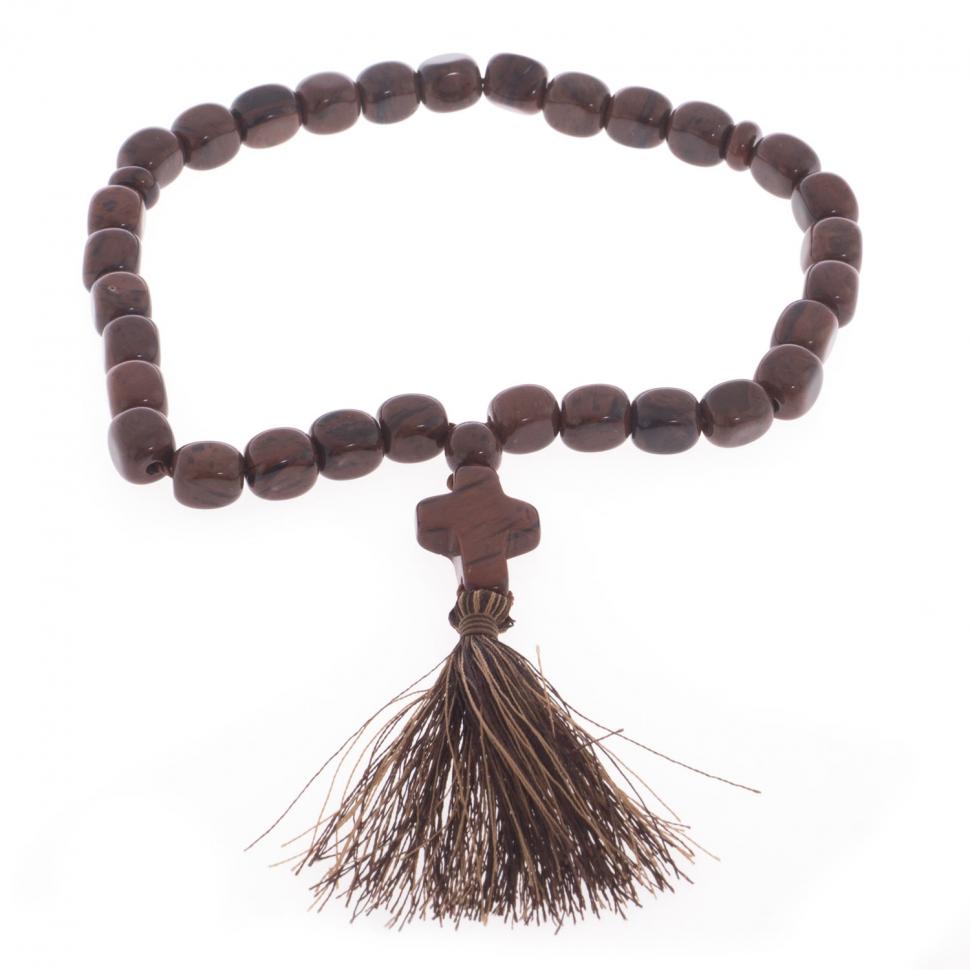 Четки с крестом из коричневого обсидиана 30 бусин цилиндр фото 1 — 