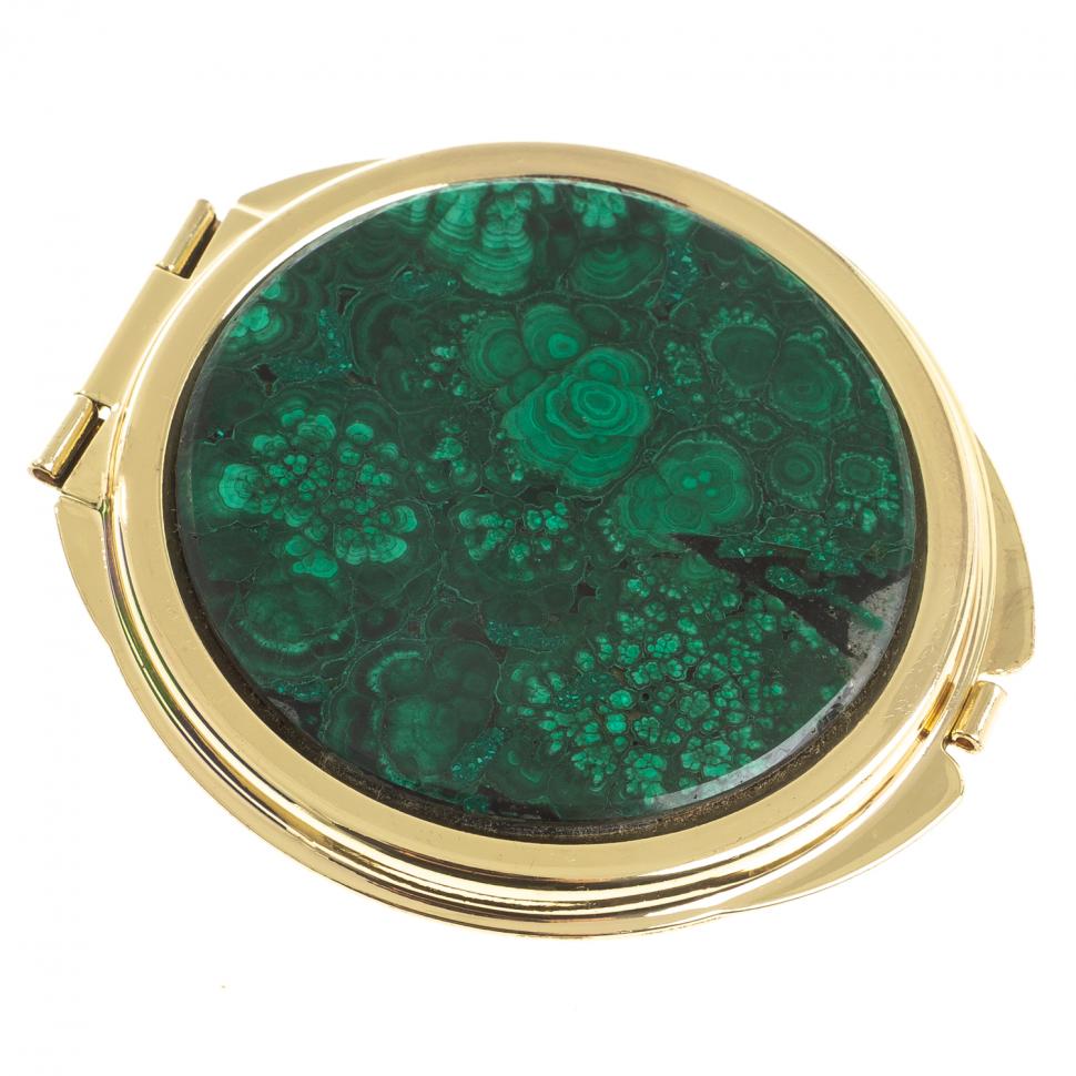 Зеркальце круглое из малахита цвет золото фото 1 — 