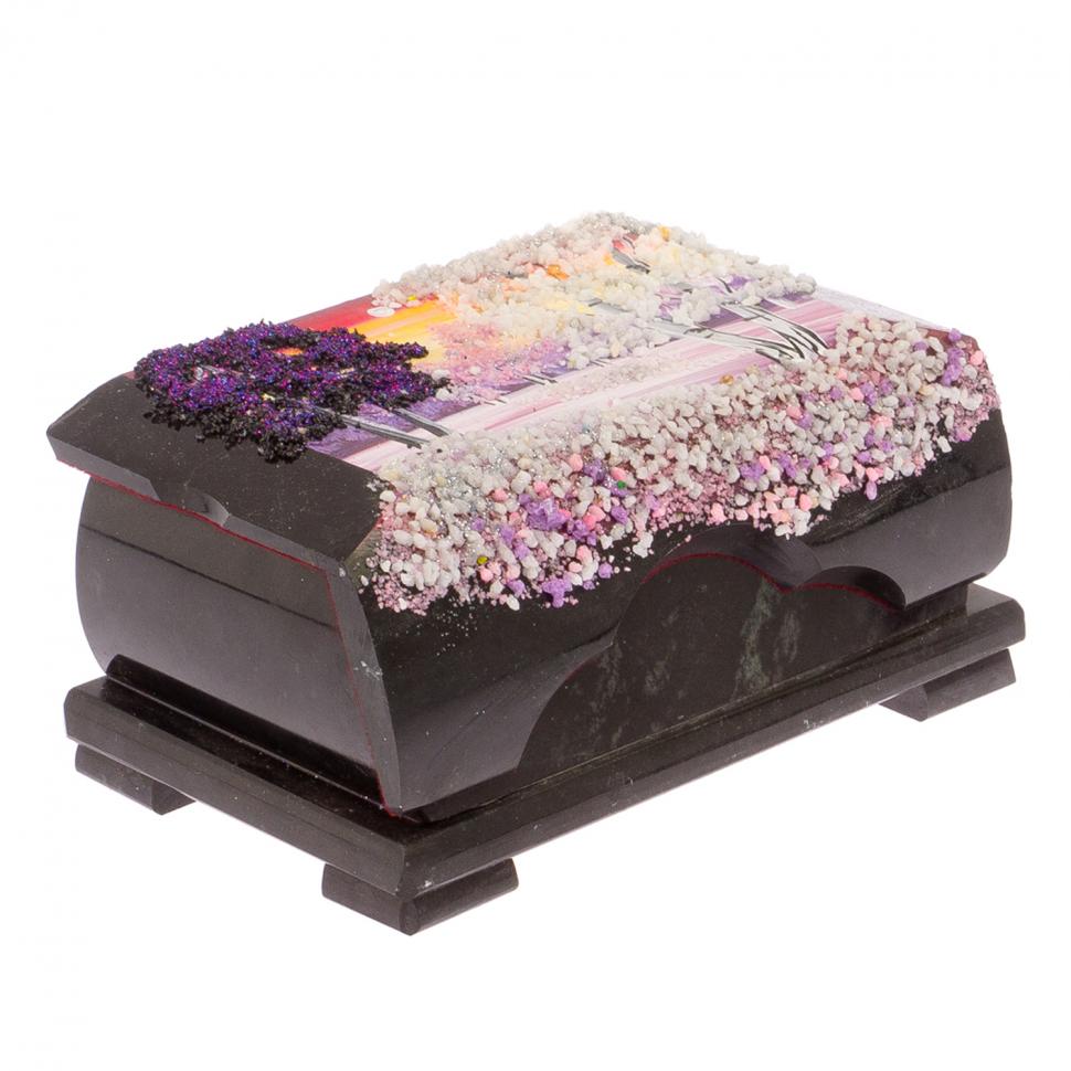 Шкатулка с расписной крышкой "Зимний пейзаж" 17х11х8 см черный змеевик фото 1 — 